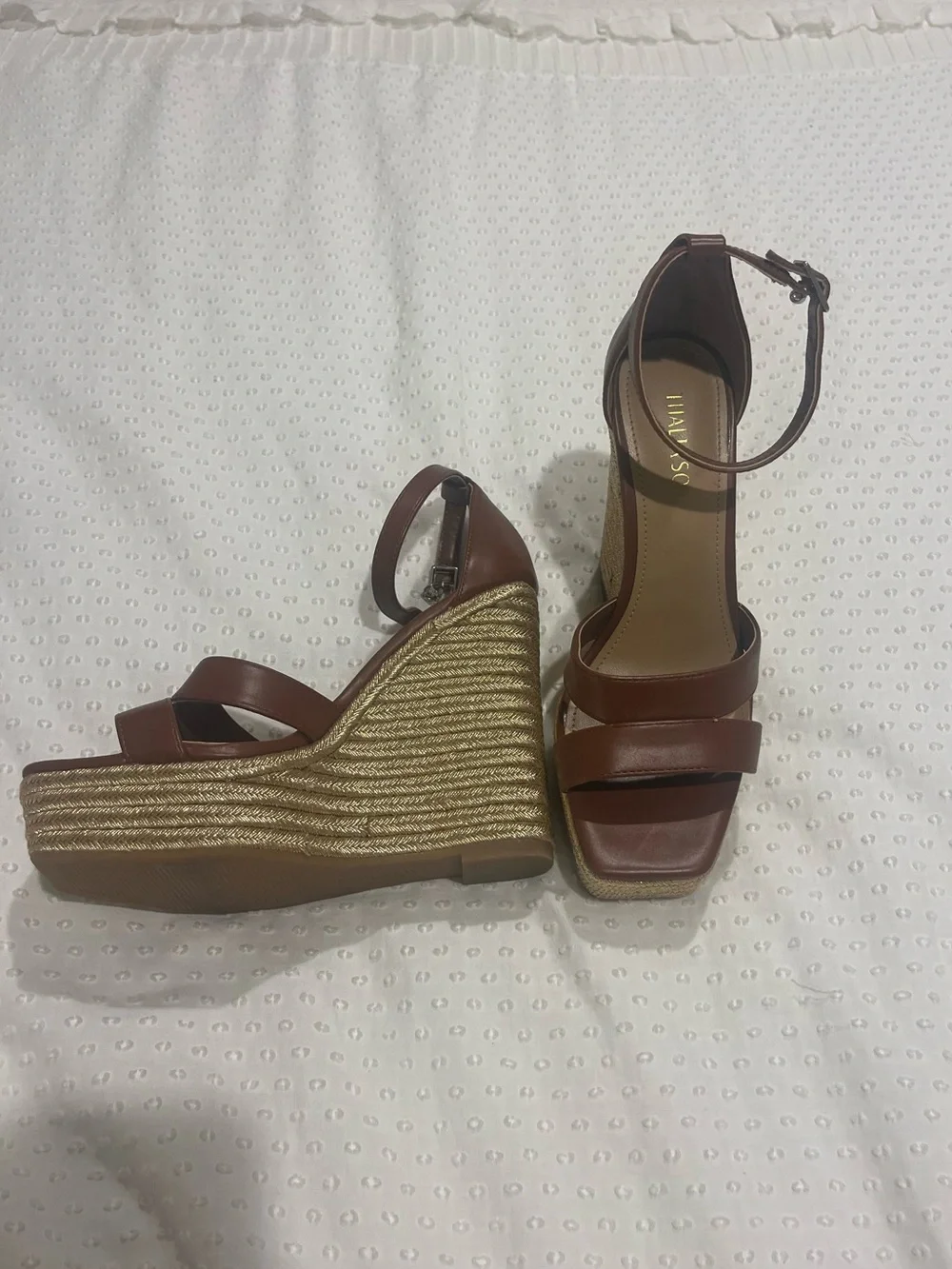 Thalia Sodi Brown Leather Espadrille Wedge Sandals